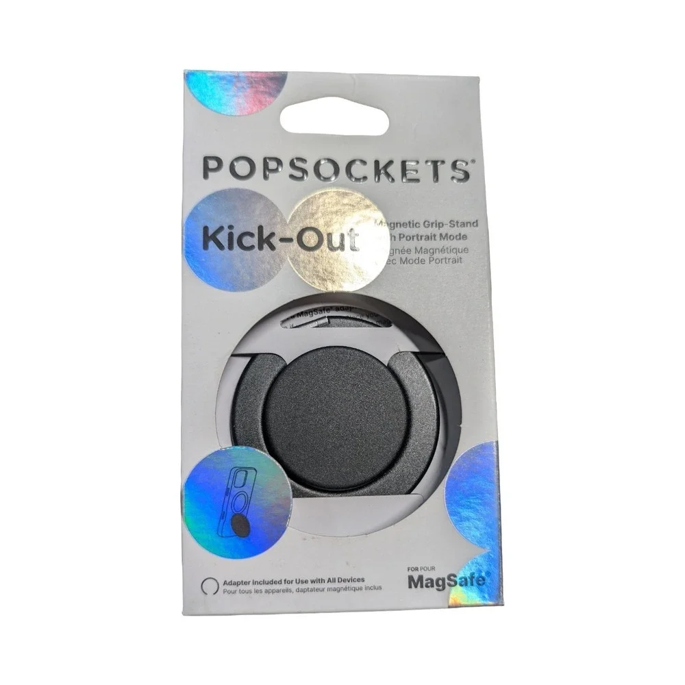 12-O PopSockets Kick-Out MagSafe Round Phone Grip & Stand Ring for iPhone‎ Black